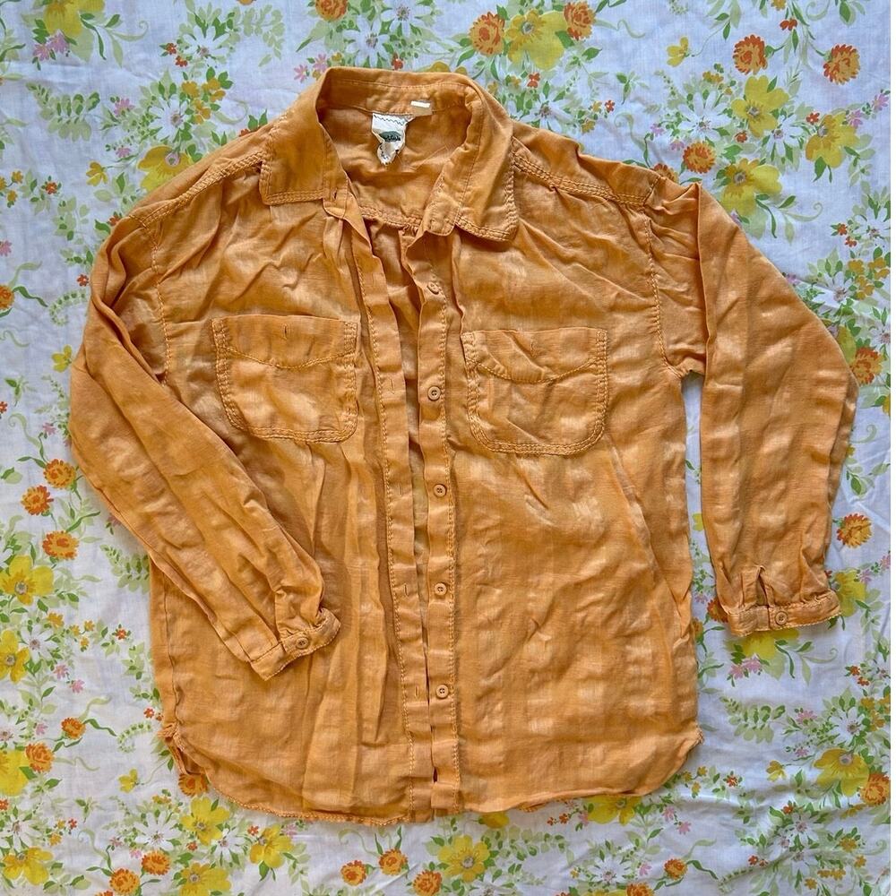 Orange linen button up shirt